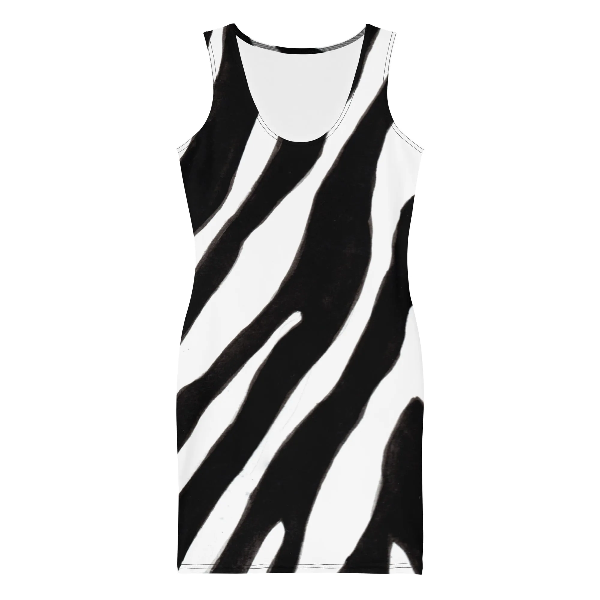 White Black Zebra Striped Dress, Animal Print Designer Fitted Sleeveless Women's Dress- Made in USA/EU/MX