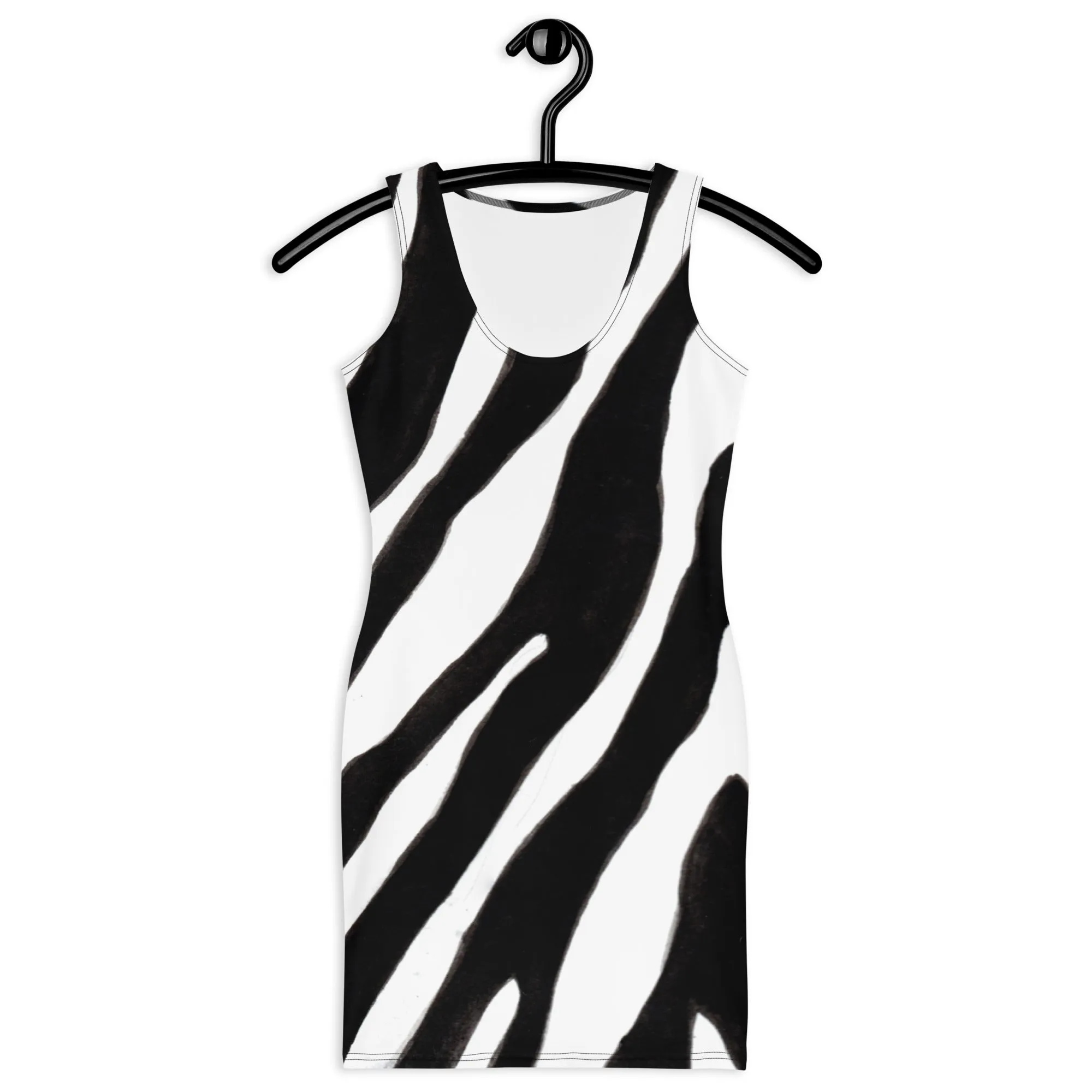 White Black Zebra Striped Dress, Animal Print Designer Fitted Sleeveless Women's Dress- Made in USA/EU/MX