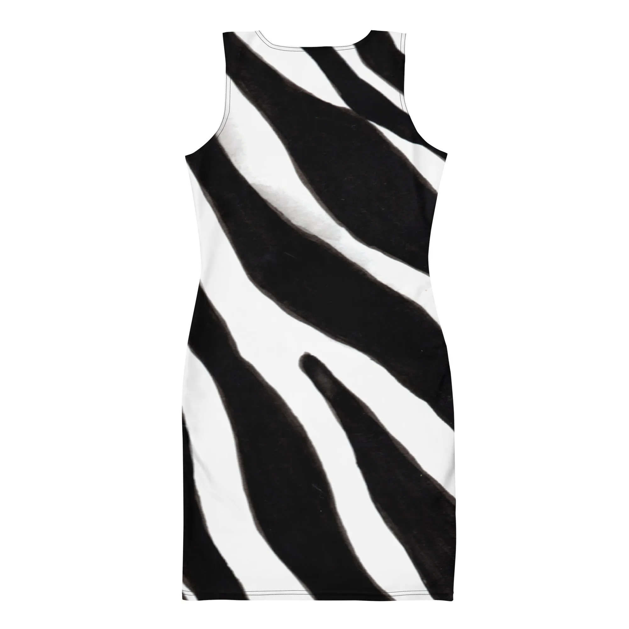 White Black Zebra Striped Dress, Animal Print Designer Fitted Sleeveless Women's Dress- Made in USA/EU/MX
