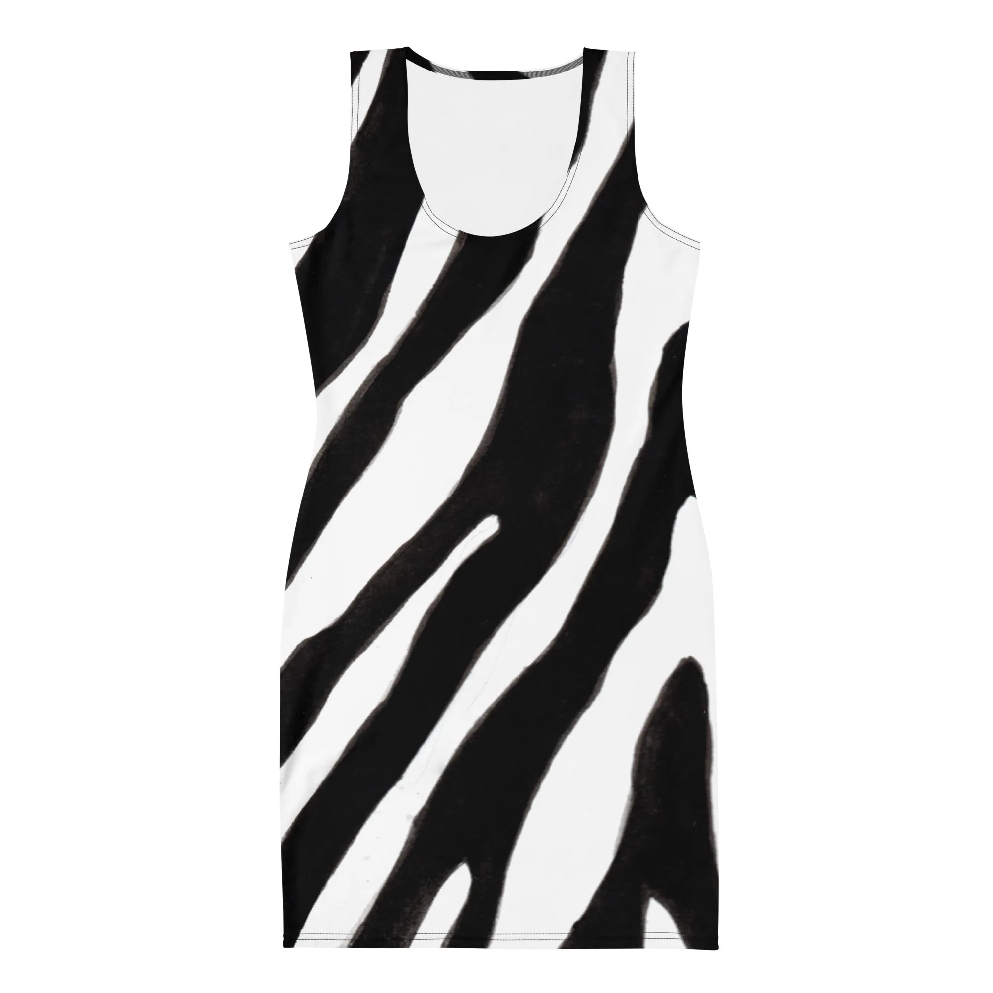 White Black Zebra Striped Dress, Animal Print Designer Fitted Sleeveless Women's Dress- Made in USA/EU/MX