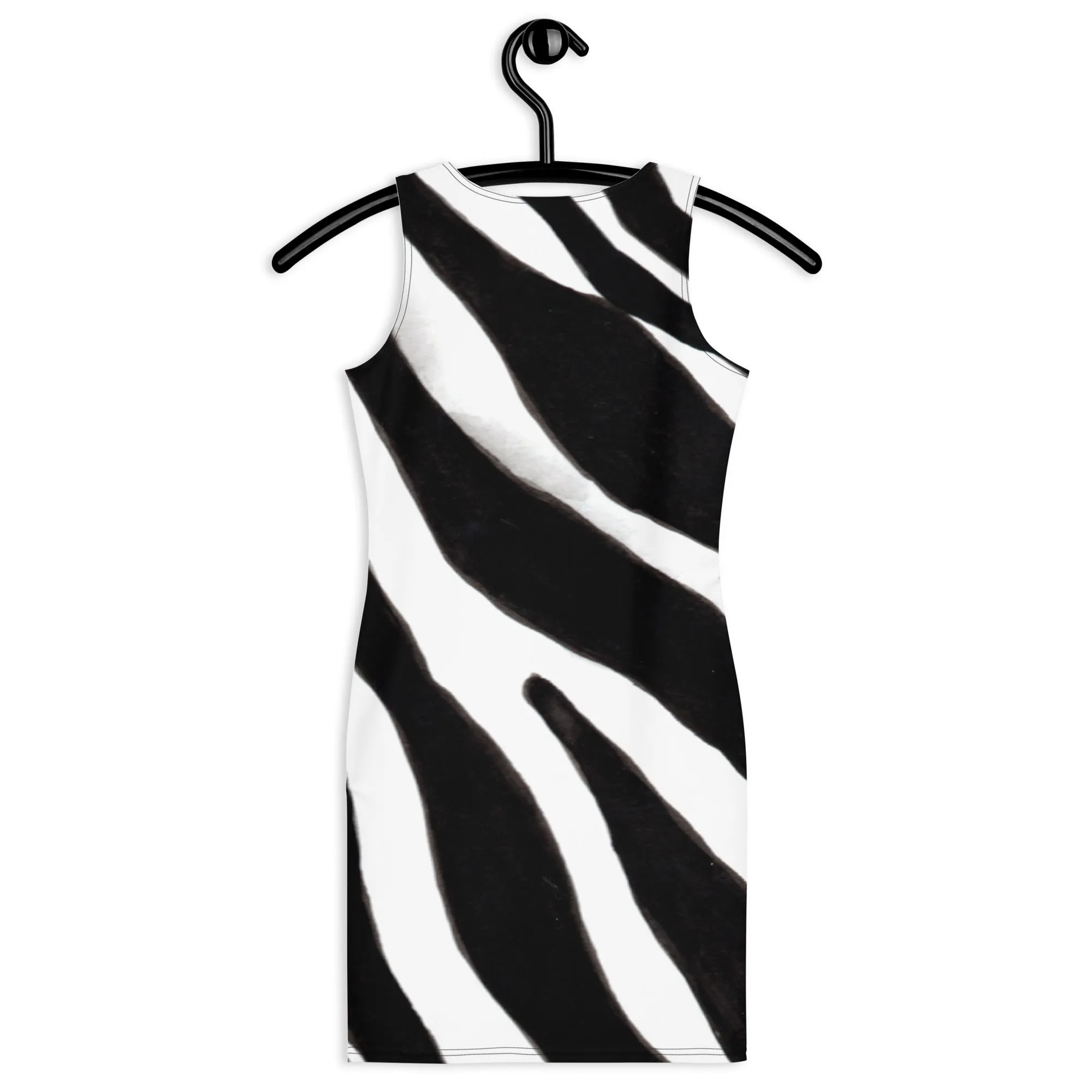 White Black Zebra Striped Dress, Animal Print Designer Fitted Sleeveless Women's Dress- Made in USA/EU/MX
