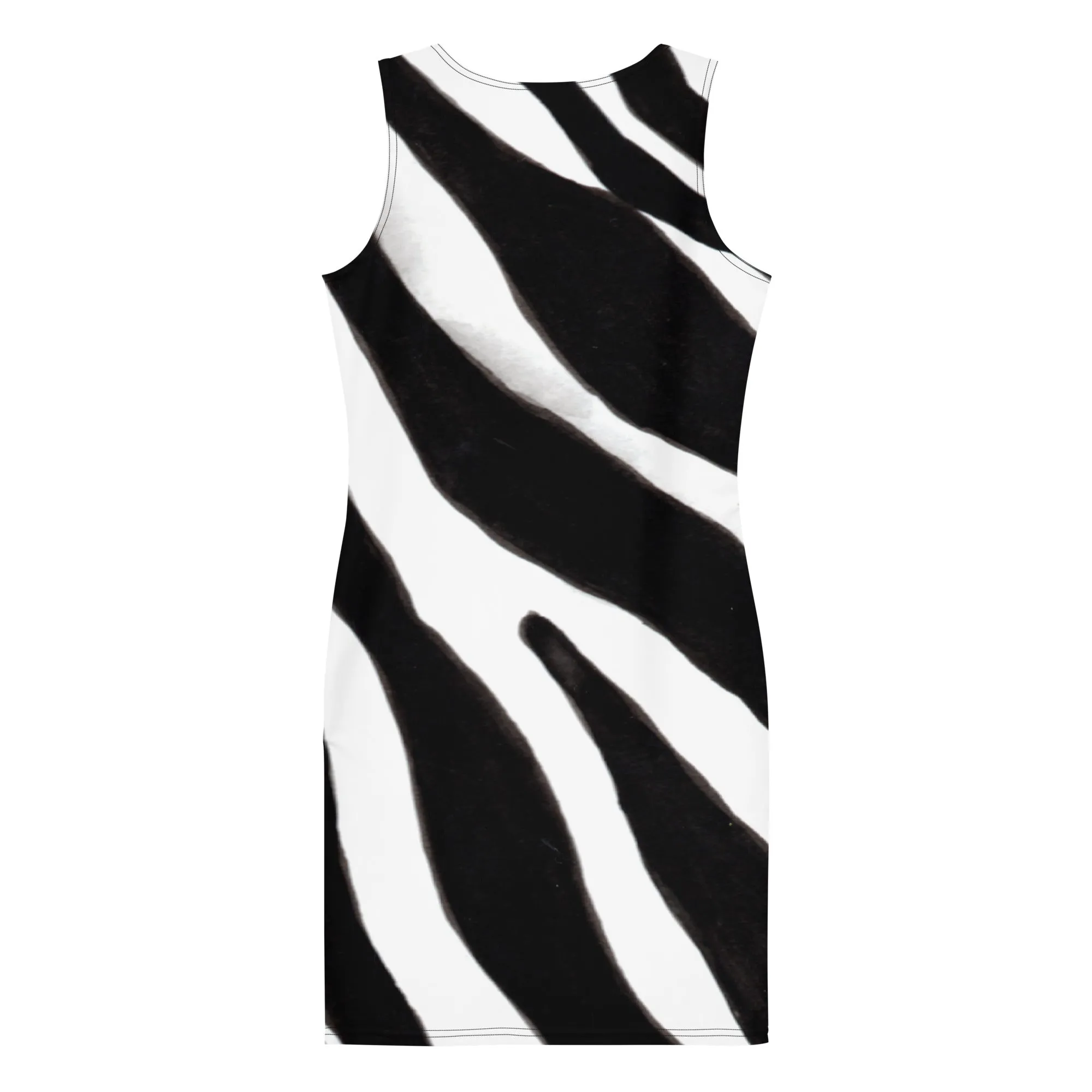 White Black Zebra Striped Dress, Animal Print Designer Fitted Sleeveless Women's Dress- Made in USA/EU/MX