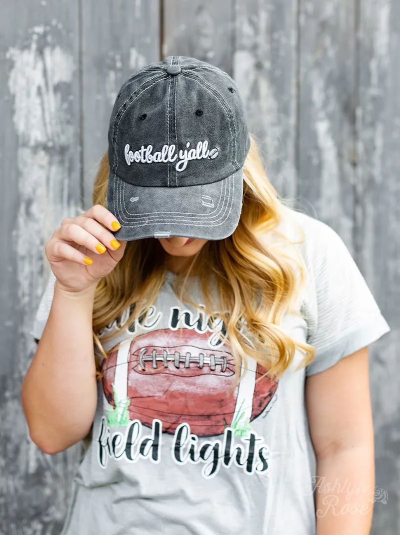 White Football Y'all Embroidery on Charcoal Hat
