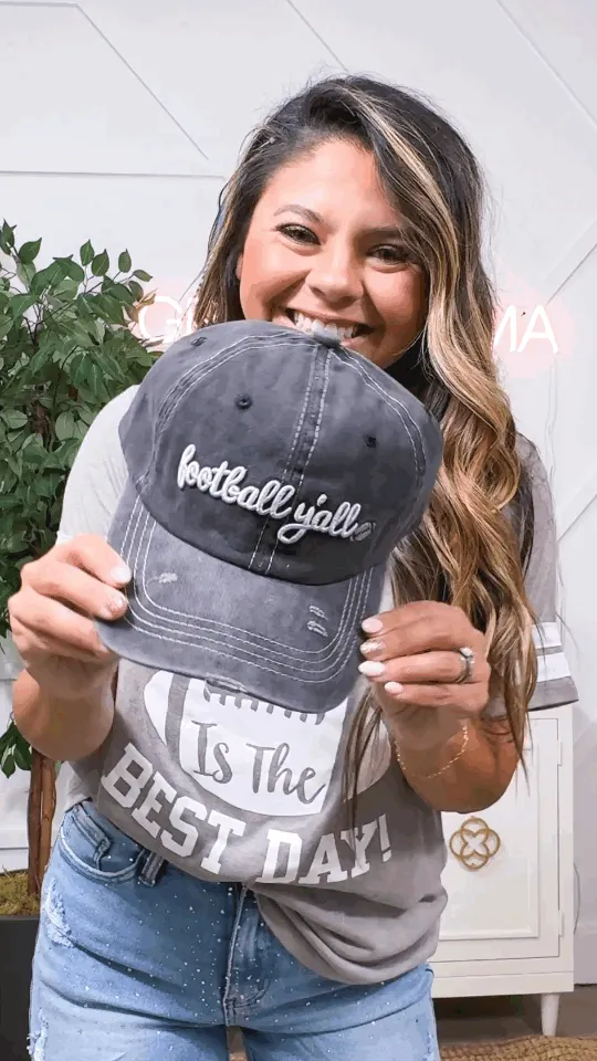 White Football Y'all Embroidery on Charcoal Hat