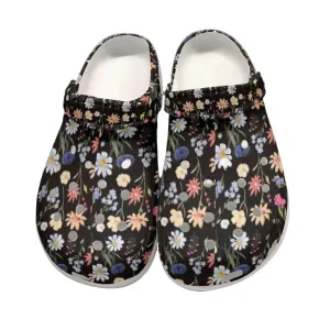 Wildflowers Painted Black Rubber Shoes up to size 12