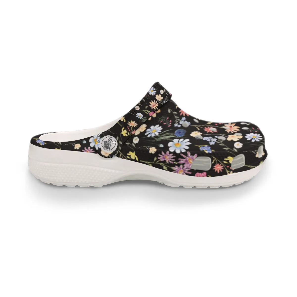 Wildflowers Painted Black Rubber Shoes up to size 12