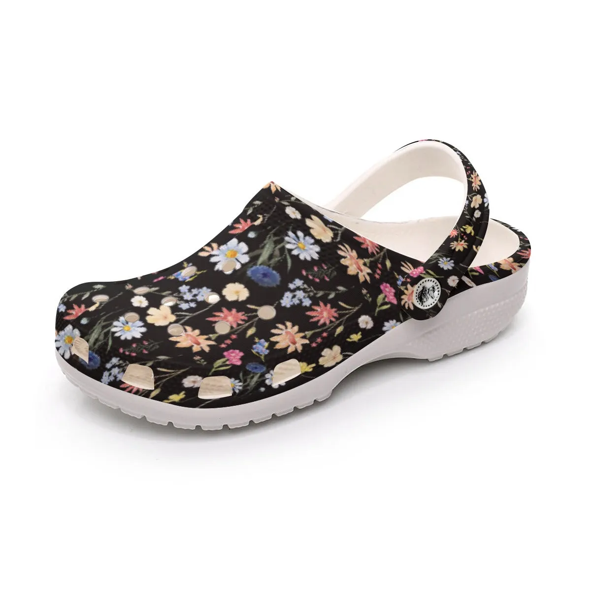 Wildflowers Painted Black Rubber Shoes up to size 12