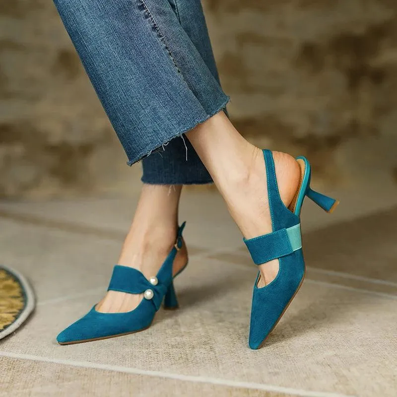 Women's Sandals Shoes - Fashionable Slingback Pumps with Pointed Toe - TSS161