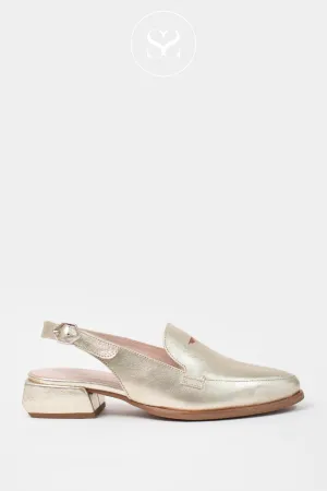 WONDERS C-6021 GOLD LEATHER SLINGBACK BLOCK HEEL LOAFERS