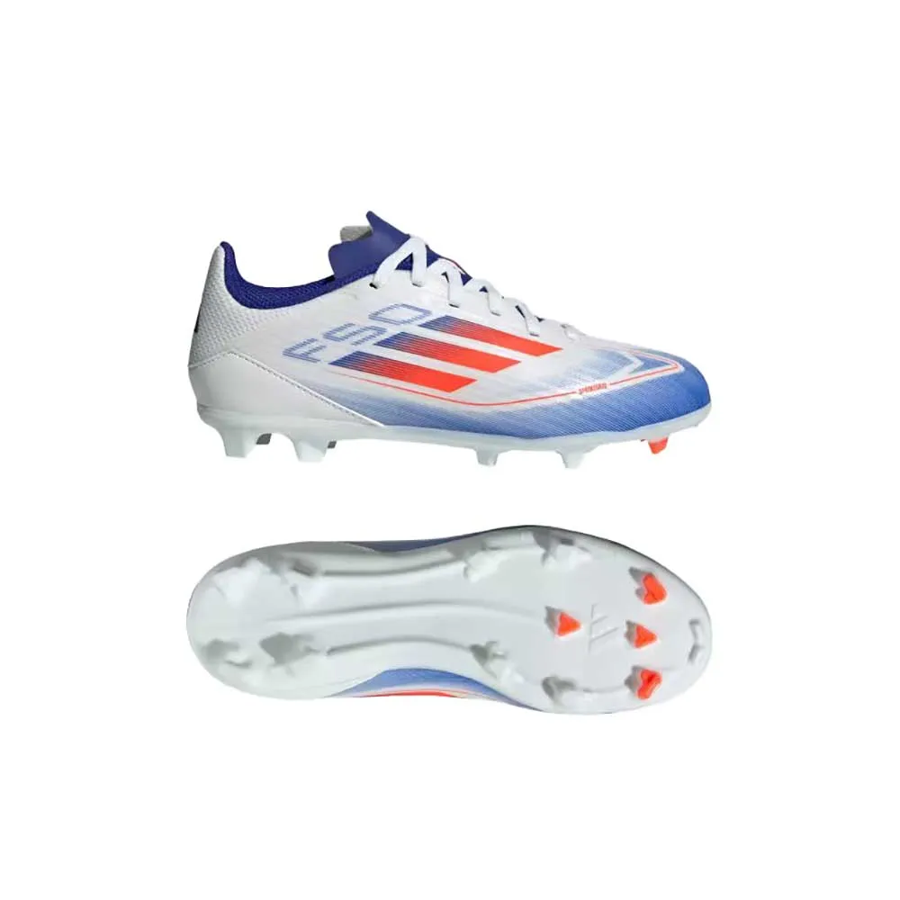 Youth Jr F50 League FG/MG Soccer Cleats - Cloud White/Solar Red/Lucid Blue - Regular (D)
