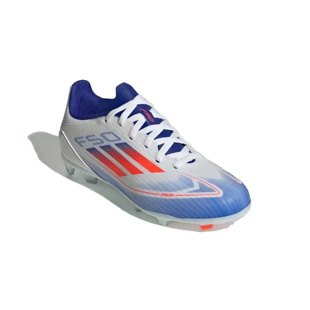 Youth Jr F50 League FG/MG Soccer Cleats - Cloud White/Solar Red/Lucid Blue - Regular (D)