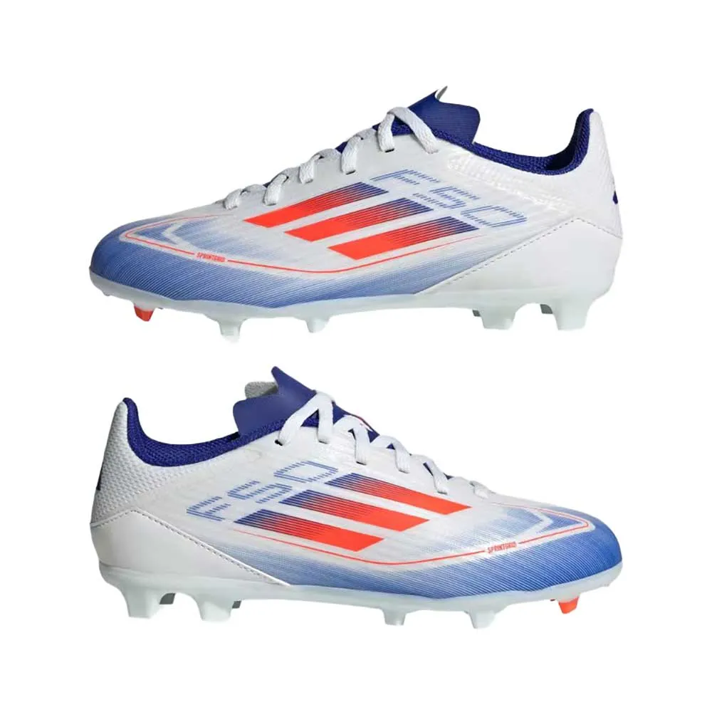 Youth Jr F50 League FG/MG Soccer Cleats - Cloud White/Solar Red/Lucid Blue - Regular (D)