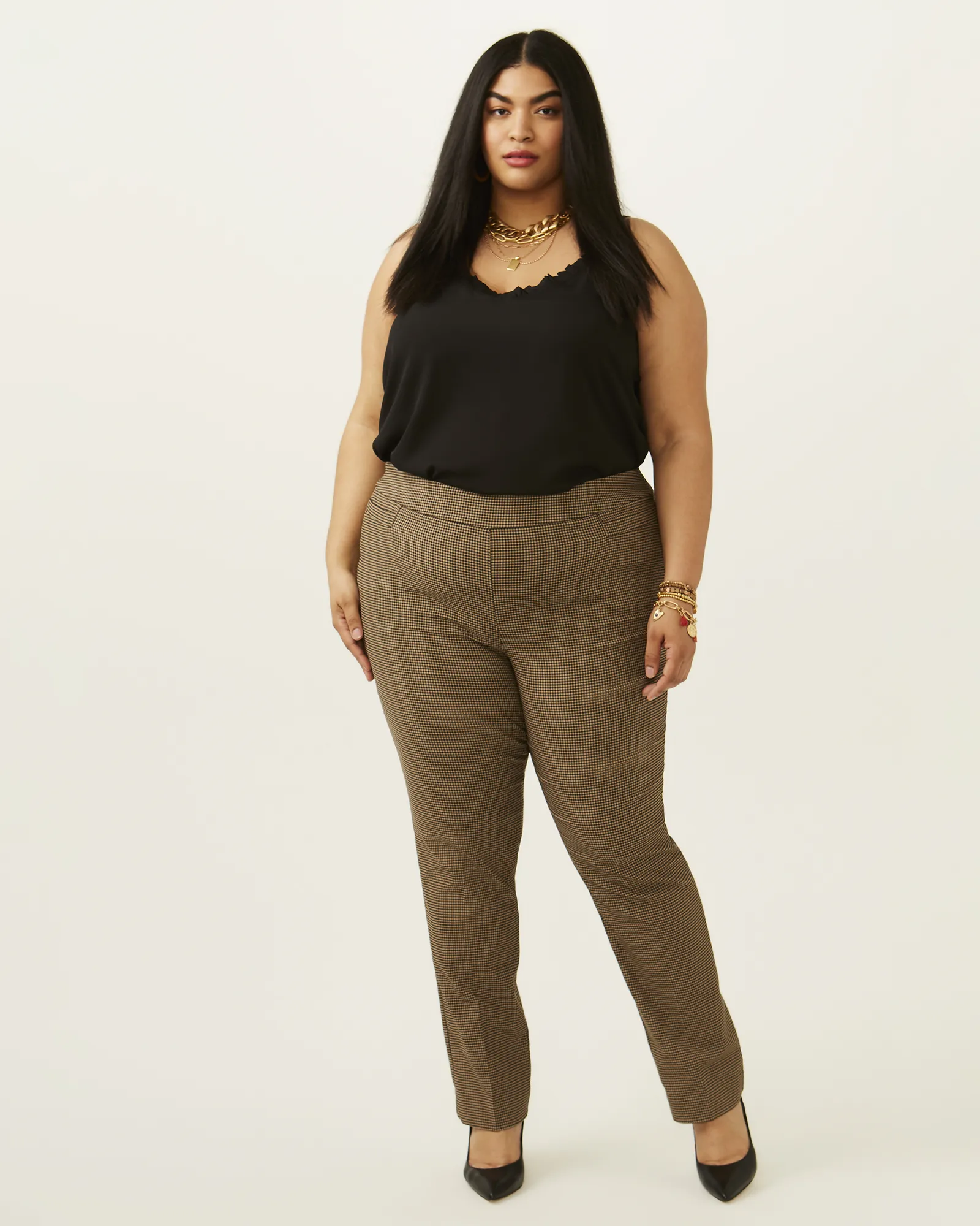 Zaida Gingham Pull On Trouser  | Tan / Black